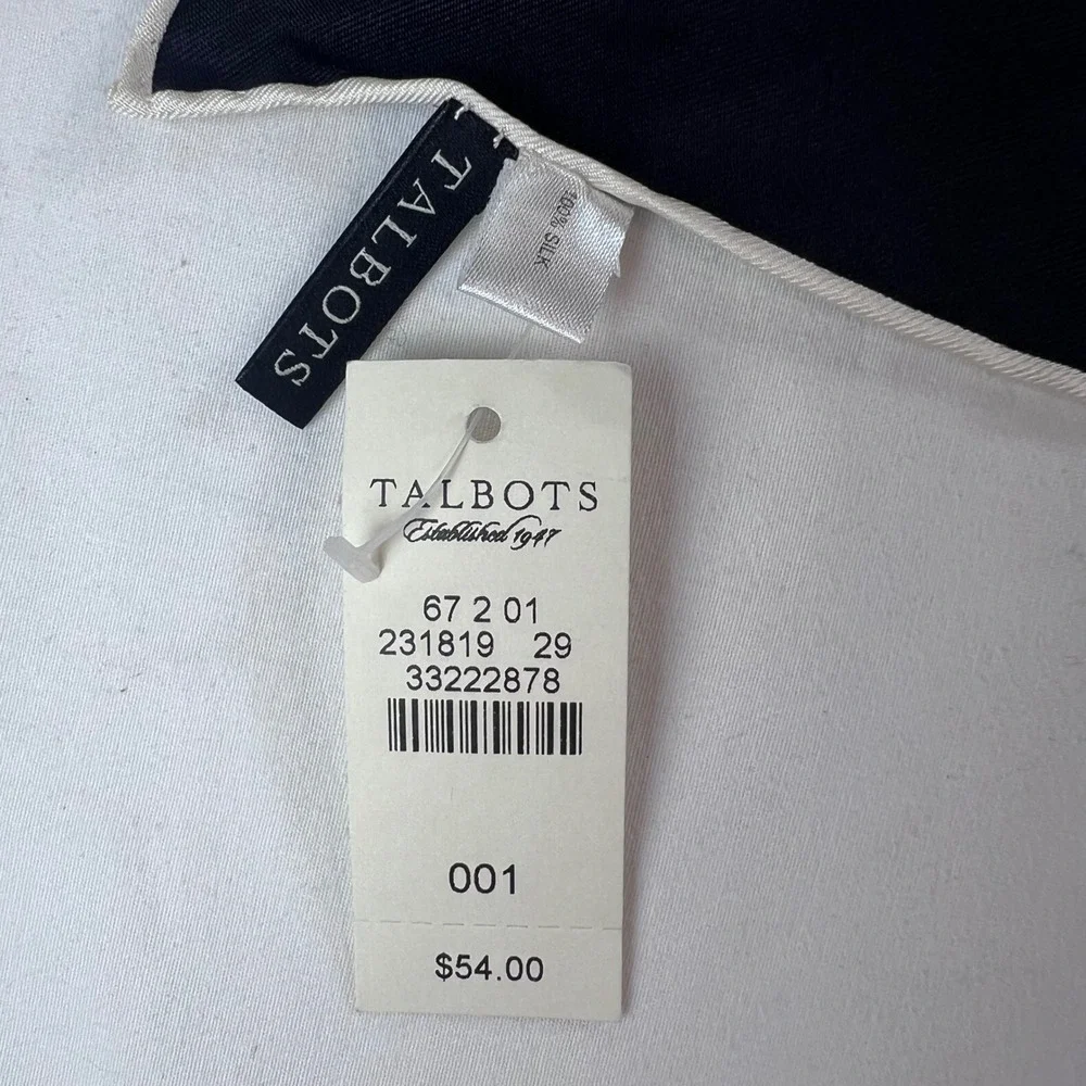 Talbots Silk Scarf NWT I Love You Heart Print Navy Red Cream Square 31x31